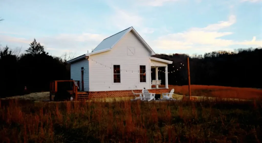 White house in a grassy field