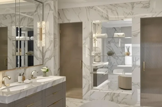Rectangular-shaped mirror in bathroom