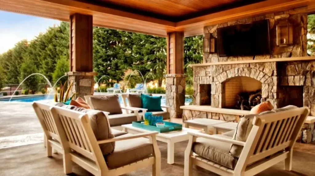 Poolside deck with chairs