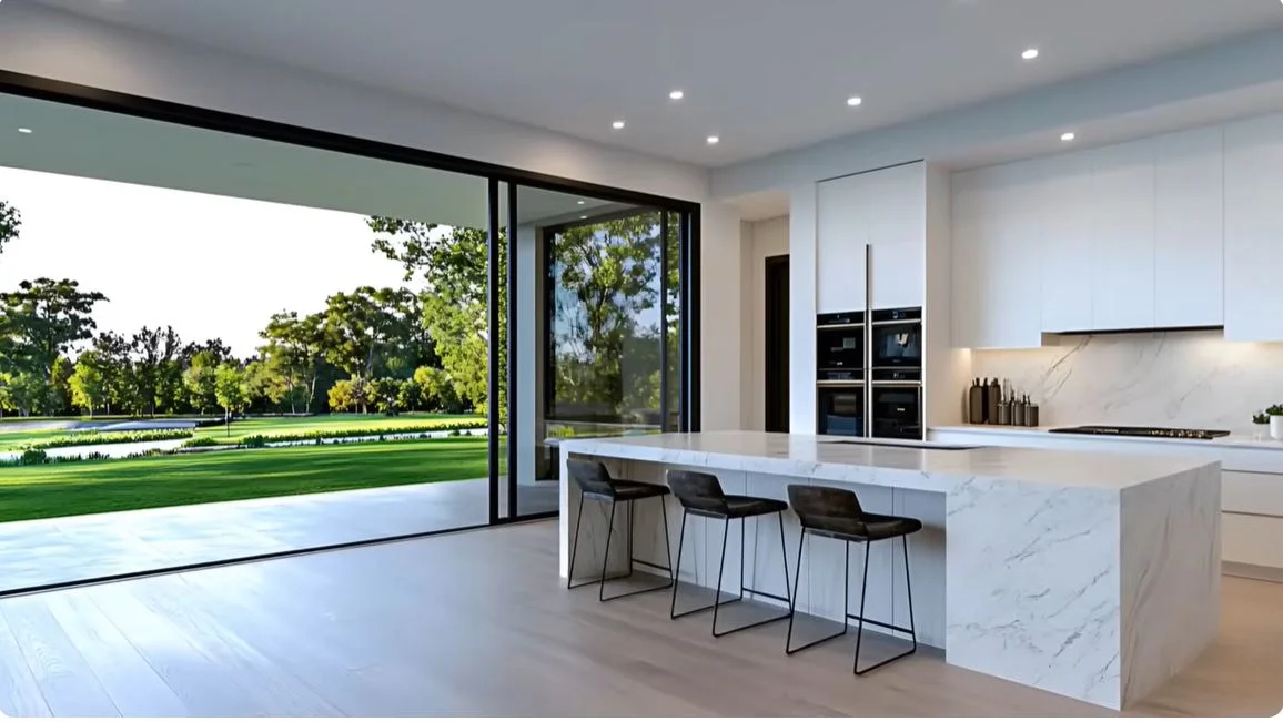 Kitchen view with grassy area