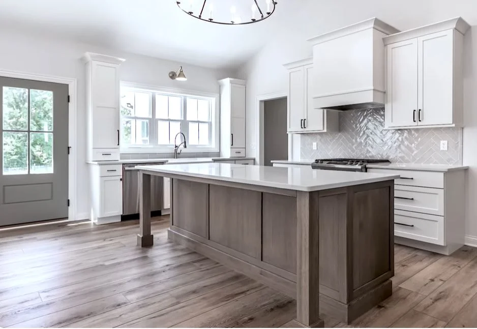 Chimney installed and wood table kitchen